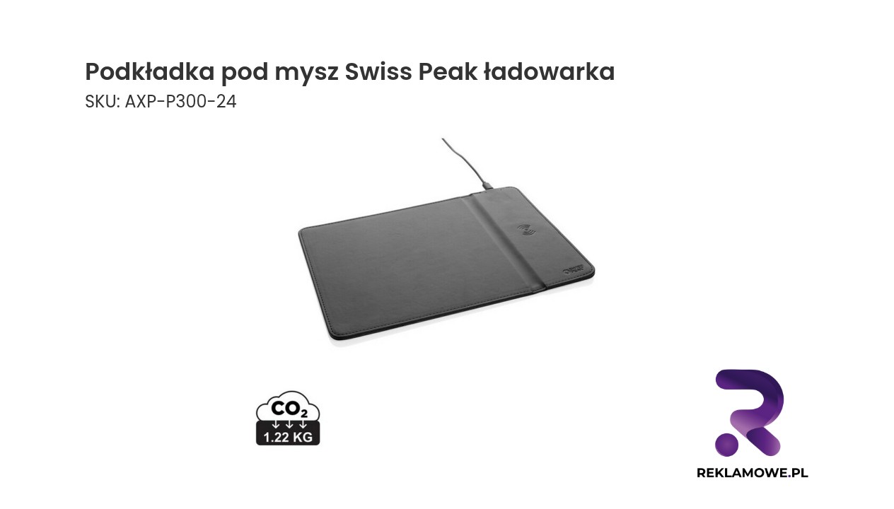 Podkładka pod mysz Swiss Peak, ładowarka bezprzewodowa 10W, PU z recyklingu Podkładka pod mysz Swiss Peak z funkcją ładowania